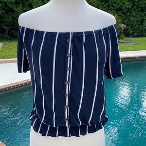 H&M  Striped, Short Sleeve, Off The Shoulder, Top